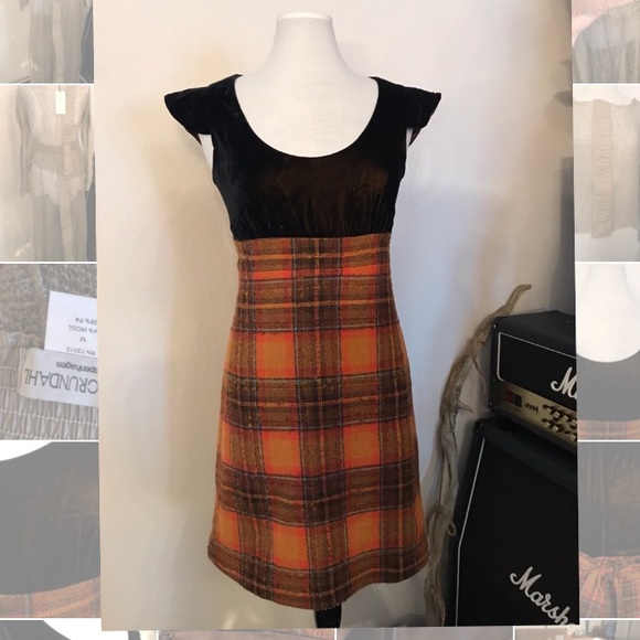 Betsey Johnson Dresses & Skirts - Betsey Johnson Orange Plaid Black Velvet Dress 8